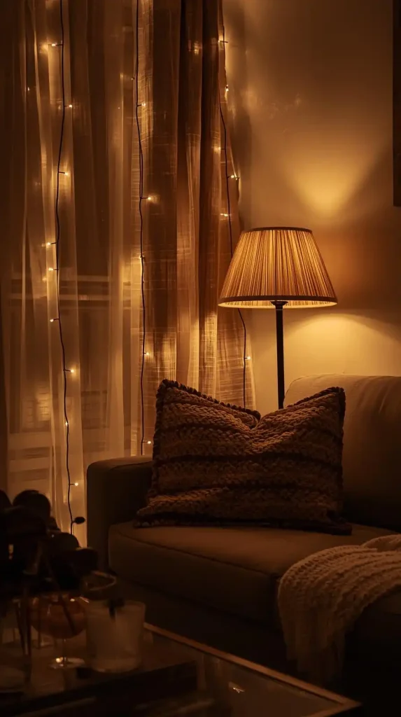 Use Floor Lamps and String Lights for Warm Lighting