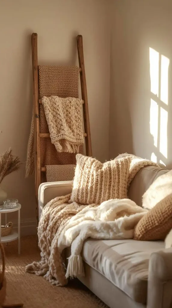  Crochet Blanket Ladder Display in the Corner