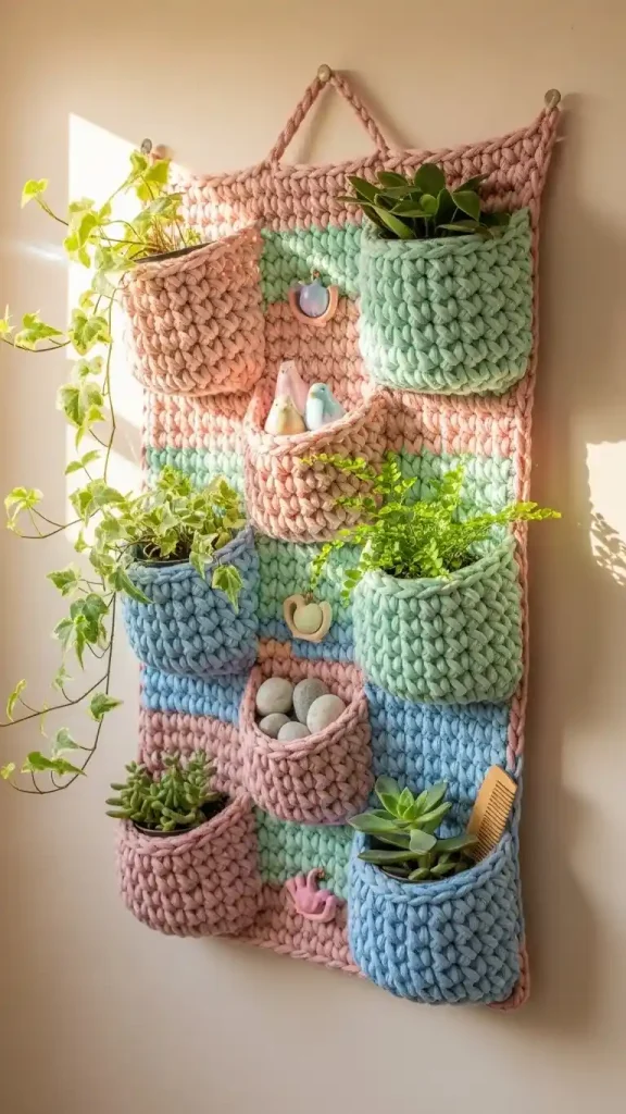 19 Crochet Home Decor Wall Hanging Ideas to Beautify Your Walls 12 Crochet Hanging Basket Wall Organizer
