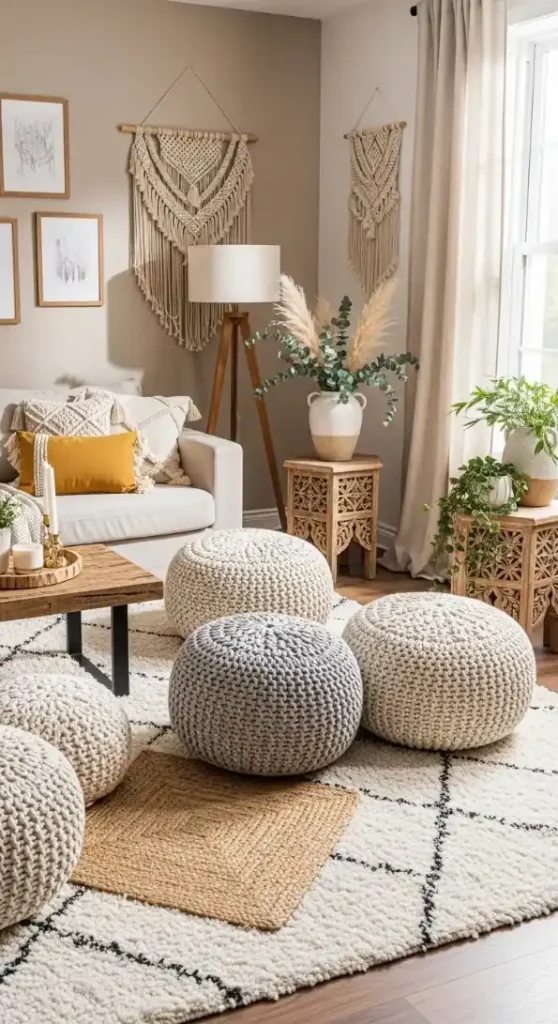 18 Crochet Home Decor Boho Ideas for Cozy and Stylish Spaces 12 Poufs for Casual Seating