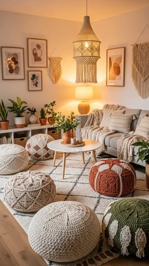 22 Crochet Home Decor Patterns with Minimalist Style 13 Crochet Poufs & Floor Cushions