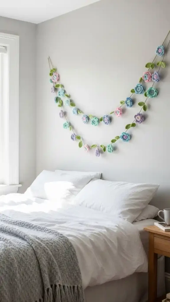 21 Cute Crochet Home Decor Ideas for Cozy Handmade Spaces 14 Crochet Flower Wall Garland