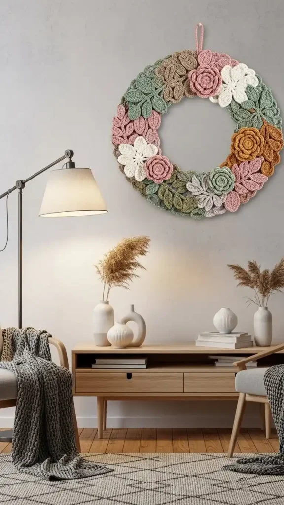 23 Crochet Home Decor Ideas Wall Art to Beautify Your Living Space 14 Crochet Wreaths for Seasonal Wall Decor