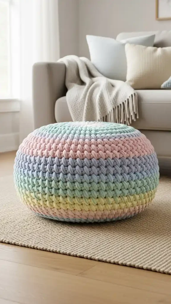 21 Cute Crochet Home Decor Ideas for Cozy Handmade Spaces 15 Crochet Pouf Ottoman