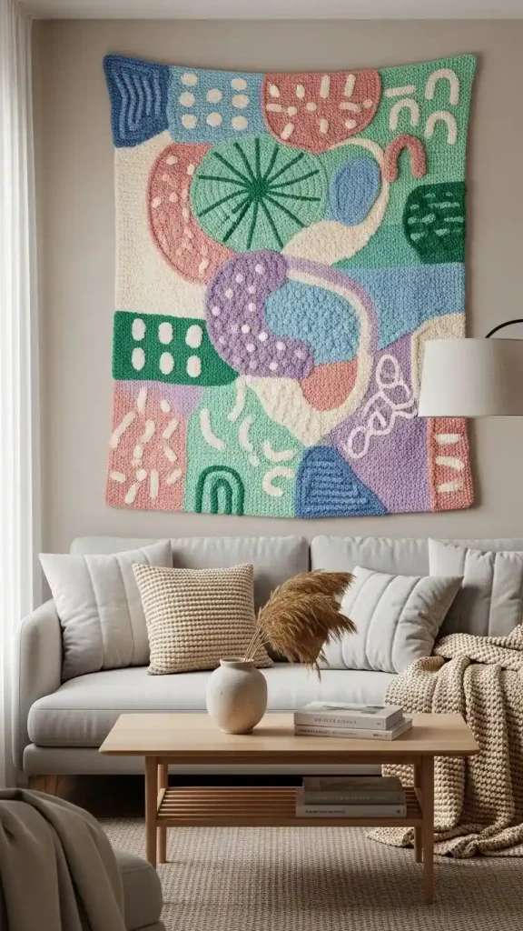 19 Crochet Home Decor Wall Hanging Ideas to Beautify Your Walls 15 Crochet Wall Tapestry with Abstract Patterns