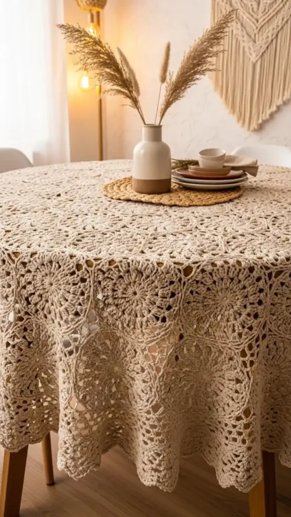 22 Aesthetic Crochet Home Decor Ideas to Style Your Living Space Beautifully 16 Crochet Tablecloths for Dining Room Aesthetics