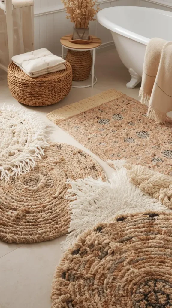 18 Home Decor Ideas Bathroom | Stylish & Functional Spaces 16 Layered Rugs for Texture and Comfort