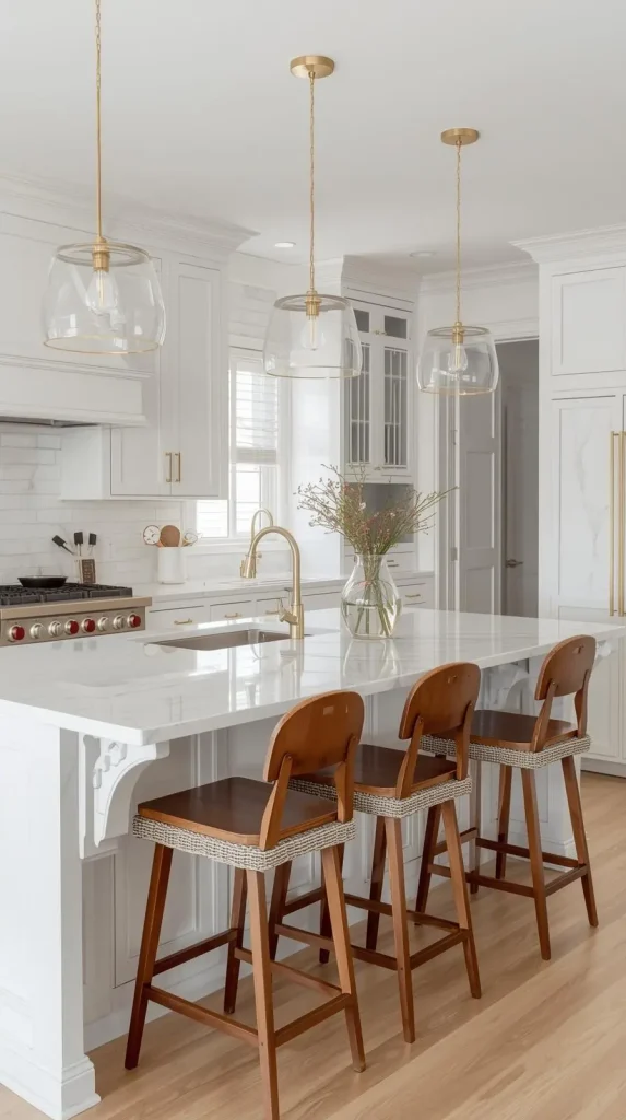 White Kitchen Island with Bar Stools