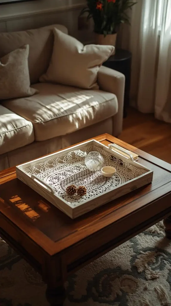 Crochet Tray Liners on Coffee Table