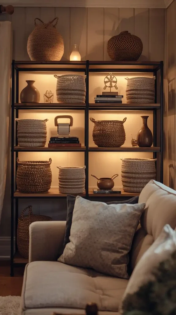  Crochet Basket Liners inside Storage Cubbies