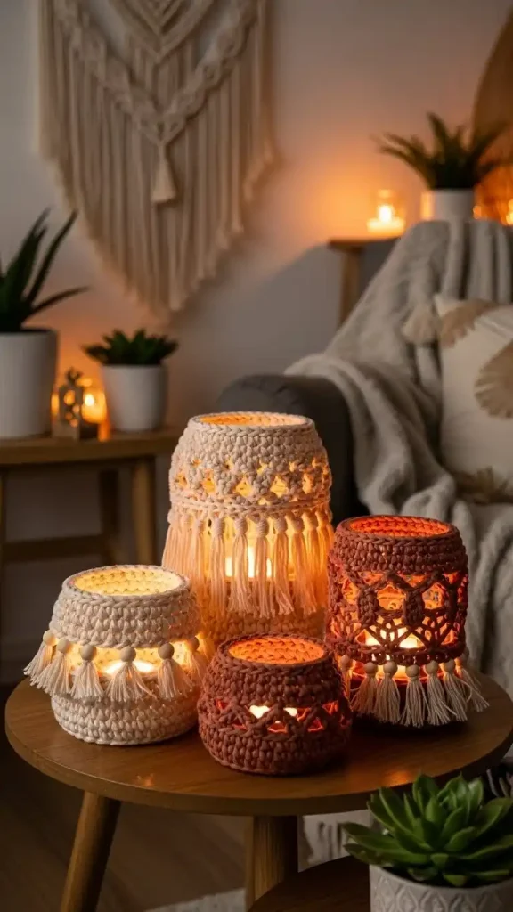 22 Aesthetic Crochet Home Decor Ideas to Style Your Living Space Beautifully 19 Crochet Candle Holders for Cozy Accents