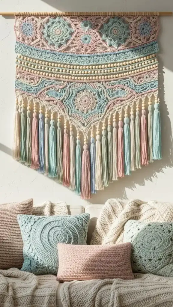 19 Crochet Home Decor Wall Hanging Ideas to Beautify Your Walls 19 Crochet Wall Hanging with Beads and Tassels