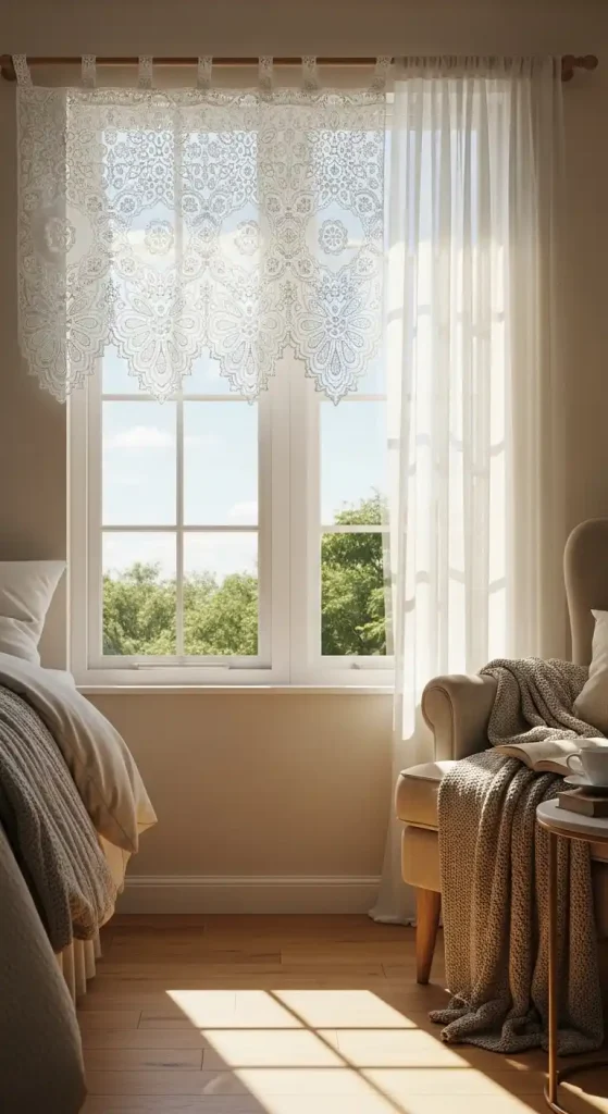 22 Crochet Home Decor Ideas Bedrooms to Make Them Cozy and Stylish 19 Crochet window valances for a vintage vibe