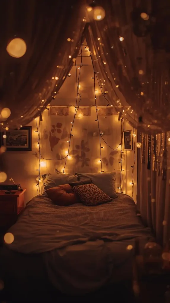 23 Small Apartment Decorating Cozy Bedroom Designs | Dreamy Ideas for a Warm and Relaxing Retreat 19 Decorate with String Lights for Ambience