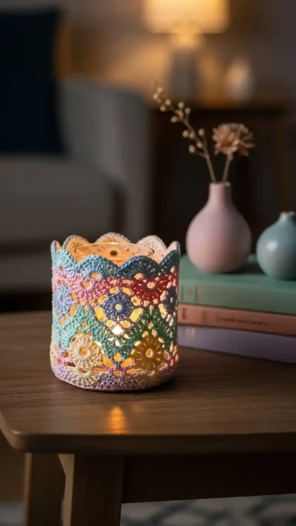 21 Cute Crochet Home Decor Ideas for Cozy Handmade Spaces 20 Crochet Candle Holders
