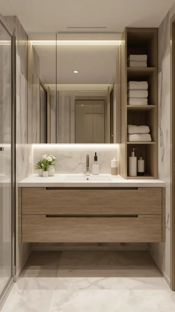 20 Small Apartment Decorating Bathroom Ideas for a Stylish 2025 Refresh 20 Hide Storage in Plain Sight