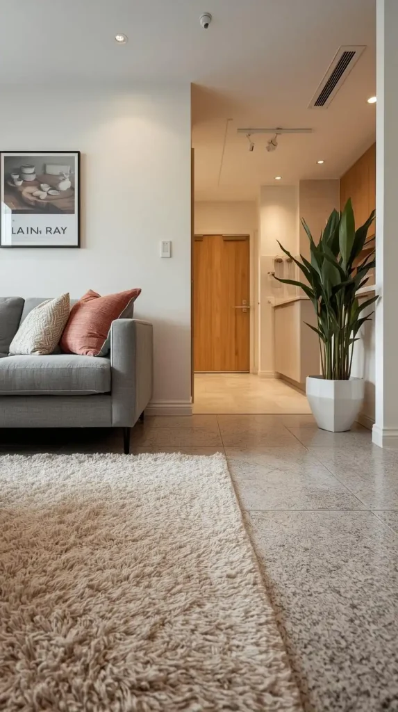 20 Living Room Kitchen Open Concept Small Apartment Decor | Stylish Ideas for Seamless Flow 3 Define Zones with Rugs or Flooring Textures