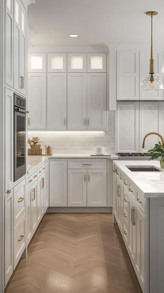 Modern White Kitchen with Marble Accents