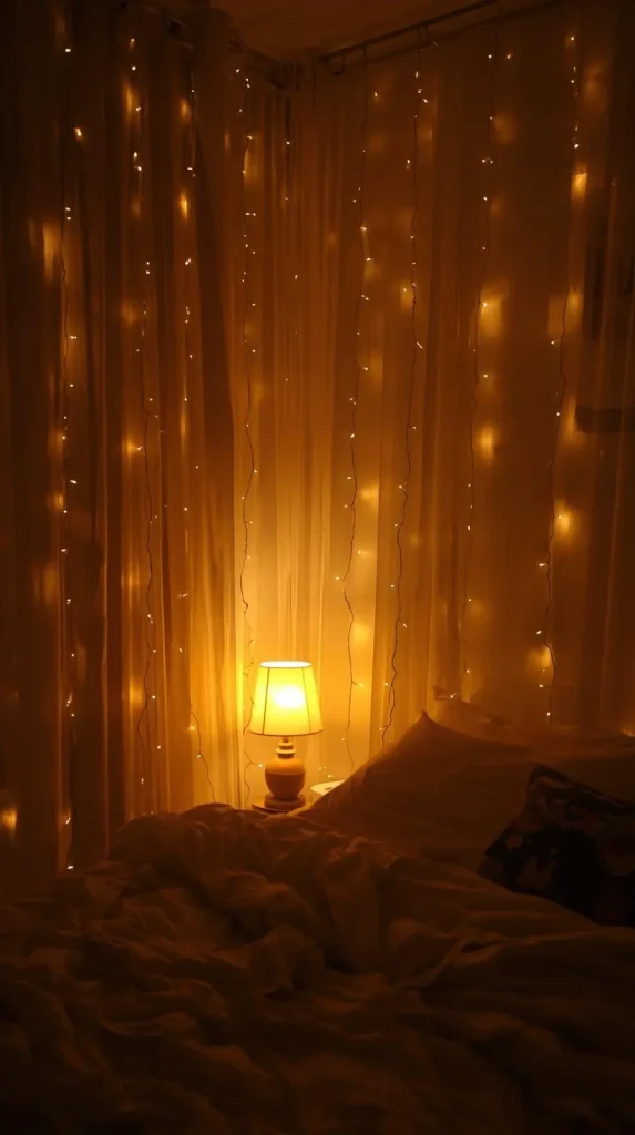 19 Cute Small Apartment Decor | Turn Your Tiny Space into a Dreamy Haven 3 Use Fairy Lights and String Lamps for a Dreamy Glow