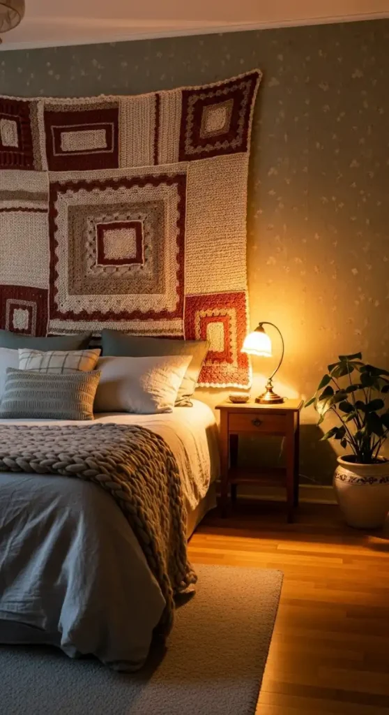 22 Crochet Home Decor Ideas Bedrooms to Make Them Cozy and Stylish 21 Crochet headboard cover or wall tapestry behind bed