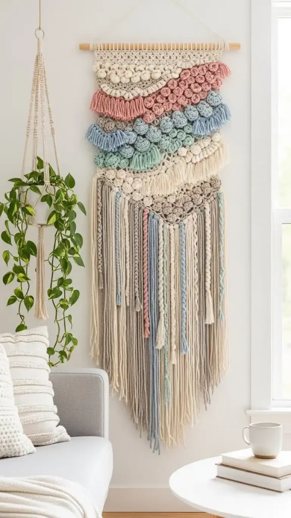 23 Crochet Home Decor Ideas Wall Art to Beautify Your Living Space 22 Crochet Fringe Wall Art for Texture and Movement