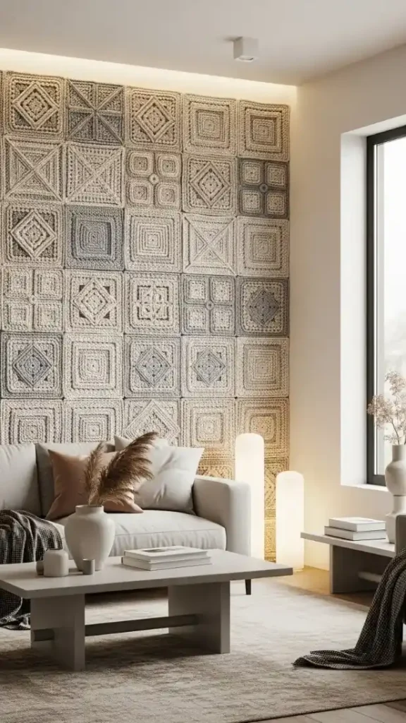 23 Crochet Home Decor Ideas Wall Art to Beautify Your Living Space 4 Geometric Crochet Wall Panels for Modern Interiors
