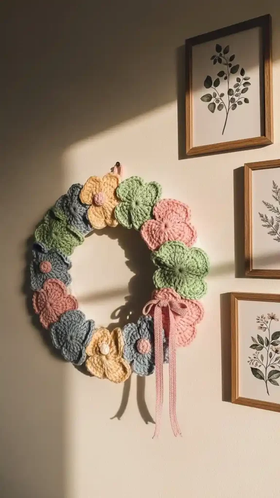 19 Crochet Home Decor Wall Hanging Ideas to Beautify Your Walls 5 Crochet Floral Wreath Wall Hanging