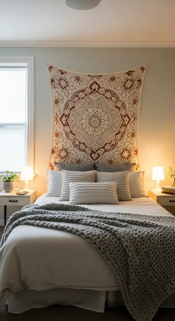 22 Crochet Home Decor Ideas Bedrooms to Make Them Cozy and Stylish 5 Crochet wall hangings above the headboard