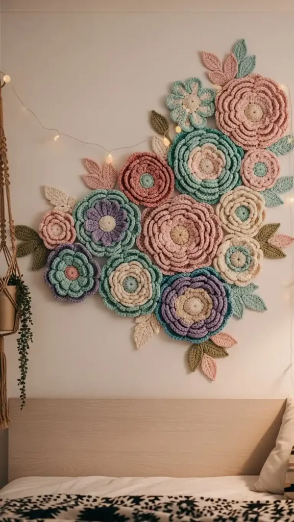 23 Crochet Home Decor Ideas Wall Art to Beautify Your Living Space 6 Crochet Flower Wall Decor for a Soft Touch