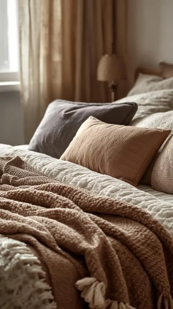 23 Small Apartment Decorating Cozy Bedroom Designs | Dreamy Ideas for a Warm and Relaxing Retreat 6 Decorate with Textured Throws and Cushions