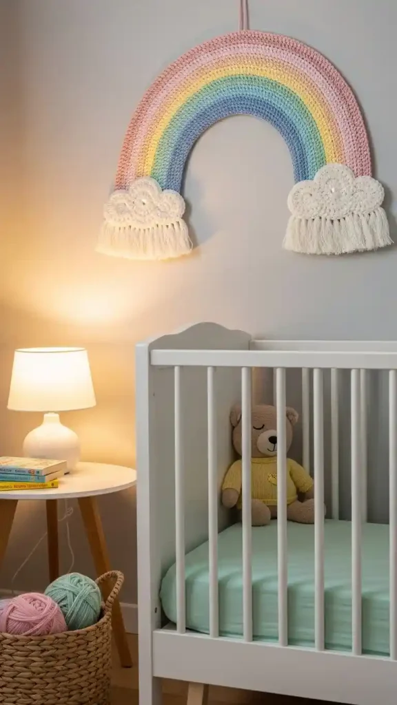 19 Crochet Home Decor Wall Hanging Ideas to Beautify Your Walls 6 Pastel Crochet Rainbow Wall Hangings