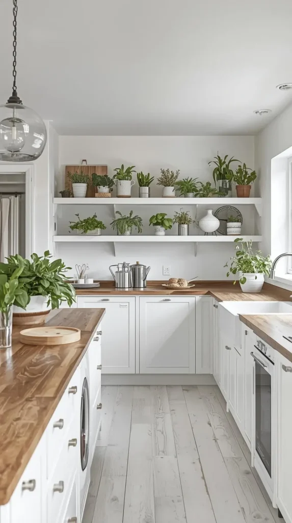 White Kitchen Cabinets with Wooden Countertops