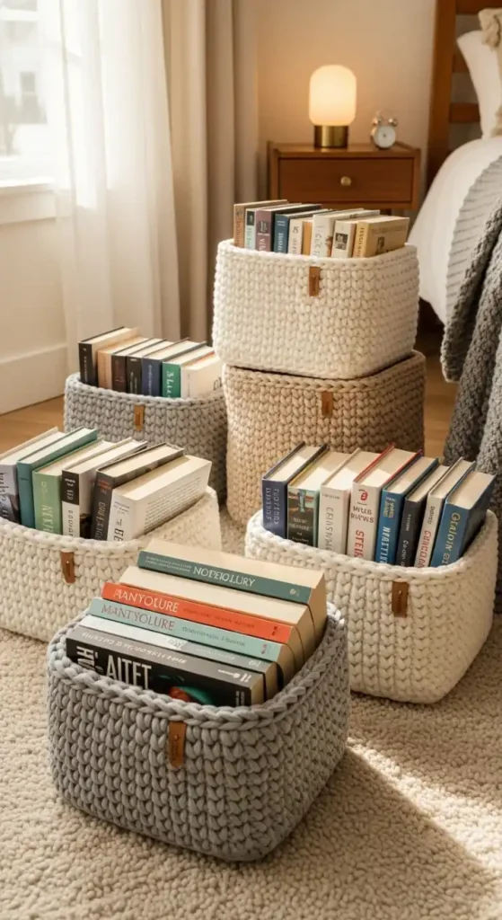 22 Crochet Home Decor Ideas Bedrooms to Make Them Cozy and Stylish 7 Crochet storage baskets for extras like books or socks