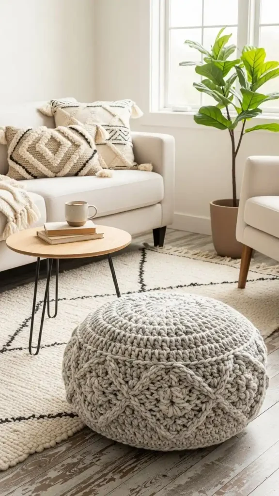 22 Aesthetic Crochet Home Decor Ideas to Style Your Living Space Beautifully 8 Soft Crochet Poufs for Extra Seating