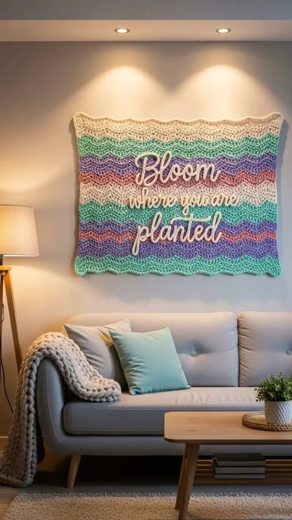 23 Crochet Home Decor Ideas Wall Art to Beautify Your Living Space 9 Crochet Lettering or Quote Wall Art