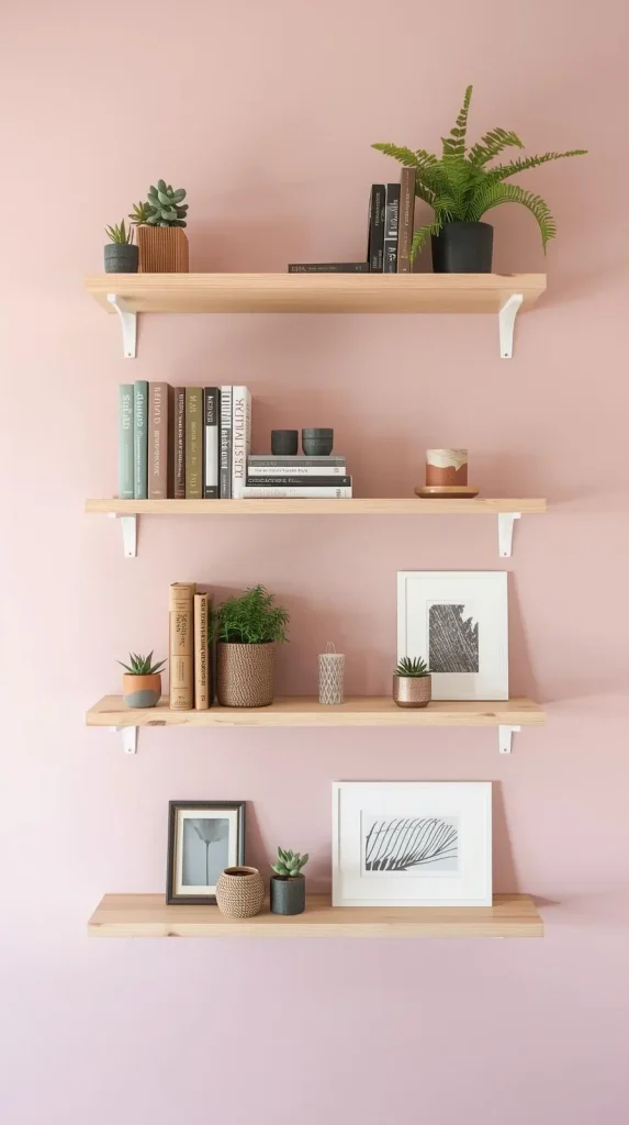 19 Cute Small Apartment Decor | Turn Your Tiny Space into a Dreamy Haven 9 Display Books and Decor on Floating Shelves