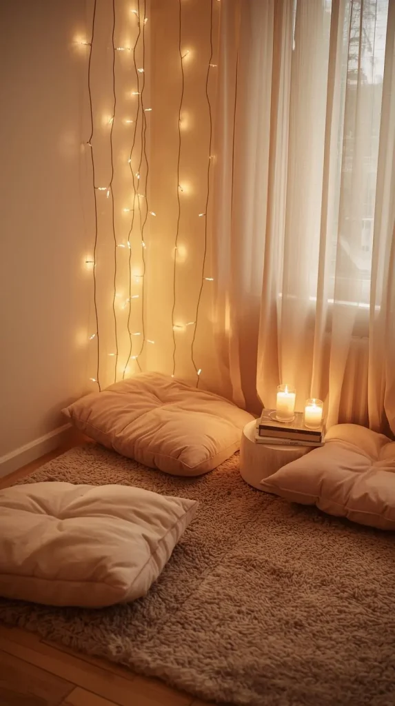 19 Cute Small Apartment Decor | Turn Your Tiny Space into a Dreamy Haven 10 Add a Cozy Reading Nook with Floor Cushions