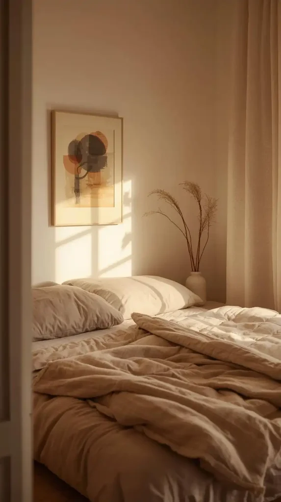 23 Small Apartment Decorating Cozy Bedroom Designs | Dreamy Ideas for a Warm and Relaxing Retreat 10 Decorate with Wall Art that Reflects Calm