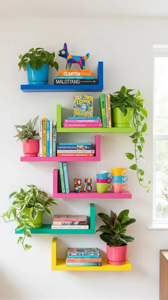 20 Creative Storage Ideas for Funky Home Decor to Make Your Home Bold & Organized 2 Colorful Floating Shelves