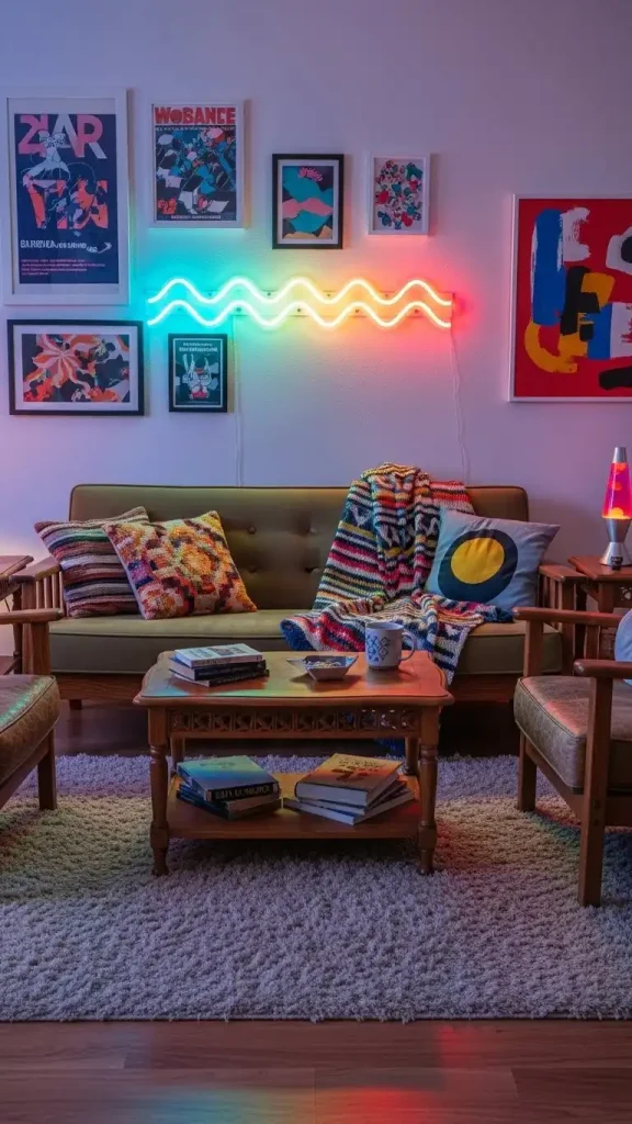23 Unconventional Decor Combinations for Funky Home Decor to Create Bold and Stunning Interiors 2 Neon Lights with Vintage Furniture