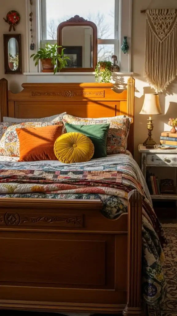 23 Thrifted Home Decor Bedroom | Create a Cozy, Vintage-Inspired Space 2 Vintage Wooden Bed Frame