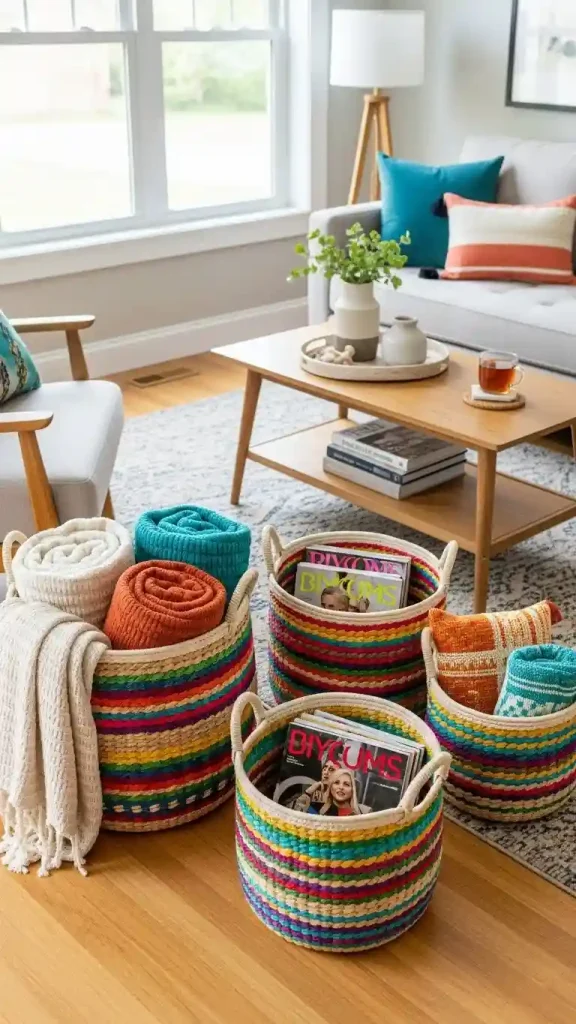 23 Colorful Home Decor Aesthetic | Ideas to Brighten Your Space 11 Colorful Woven Baskets