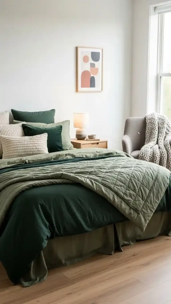 23 Green Color Home Decor | Inspiring Ideas for Every Room 11 Green Bedding Layers