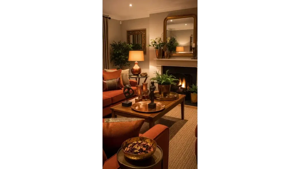21 Comfy Living Room Ideas Warm Colors Home Decor | Create a Cozy, Inviting Space 11 Warm Metallic Accents
