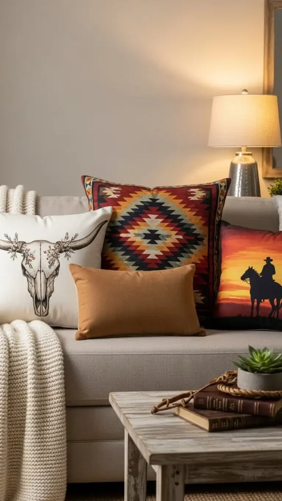 18 Thrifted Home Decor Western Ideas to Style Your Home 11 Western Print Throw Pillows