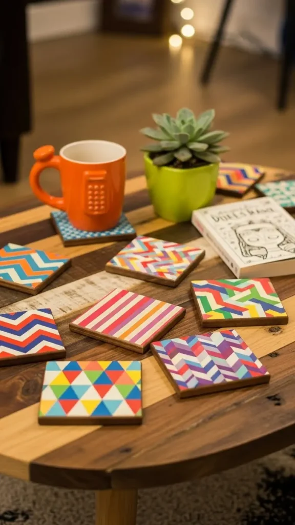 27 Fun DIY Ideas for Funky Home Decor to Transform Your Space 12 Painted Wooden Coasters
