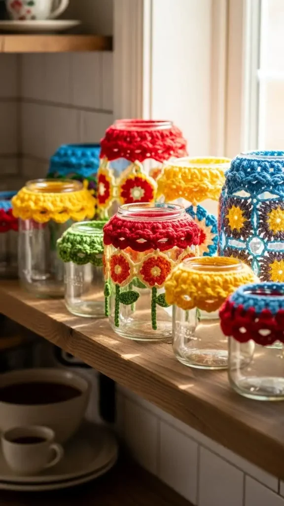 22 Creative Crochet Home Decor Flower Ideas to Beautify Your Home 13 Crochet Flower Jar Covers