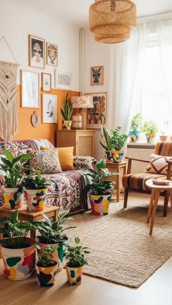 22 Earthy Funky Home Decor Creative Ideas for a Stylish and Natural Home 13 DIY Painted Pots