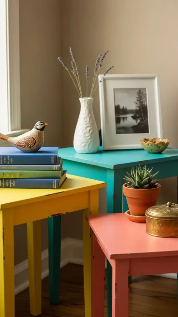 20 Colorful Thrifted Home Decor Ideas to Create a Bright, Stylish, and Budget-Friendly Home 13 Painted Thrift-Store Side Tables