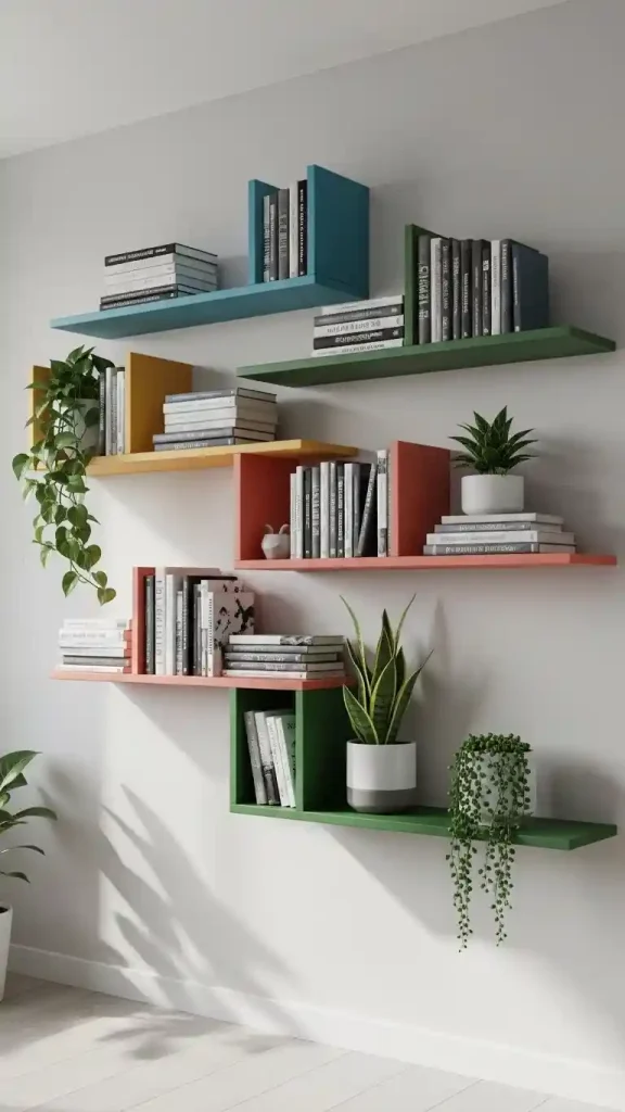 20 Pop of Color Home Decor ideas | Brighten Your Space with Style 13 Use Colorful Wall Shelves
